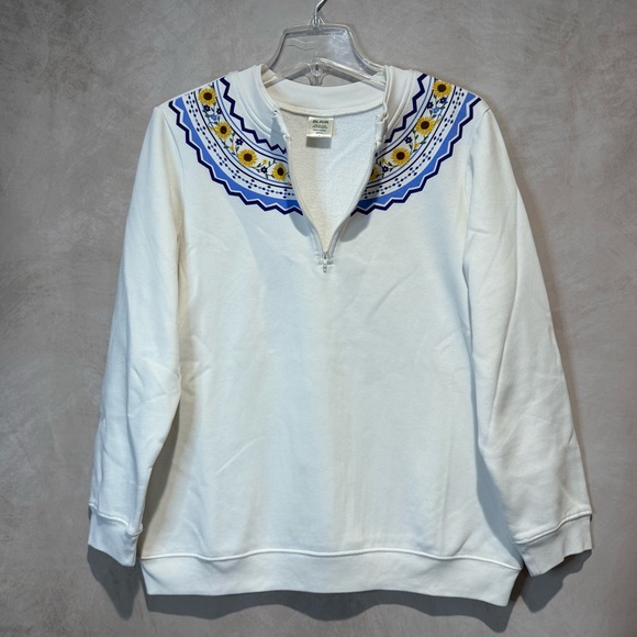 Blair Sunflower Floral Zip Sweatshirt L White - Picture 2 of 7
